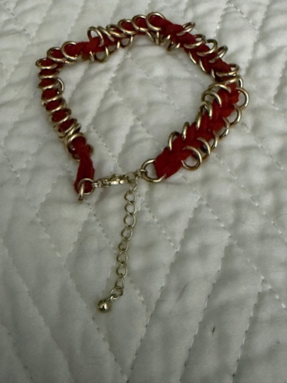 Gold Chain and Red Thread Women's Bracelet